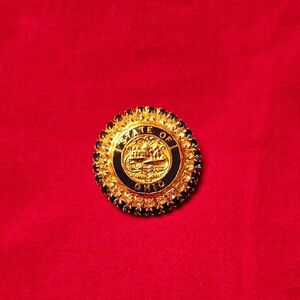 Cinerama Vintage Goldtone State Of Ohio Pin With Blue& White Rhinestones.